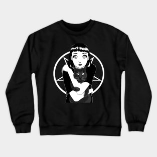 Goth GIrl Black Cat Pentagram Crewneck Sweatshirt